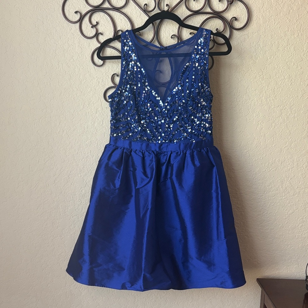 Blue Sequin Sleeveless Dress